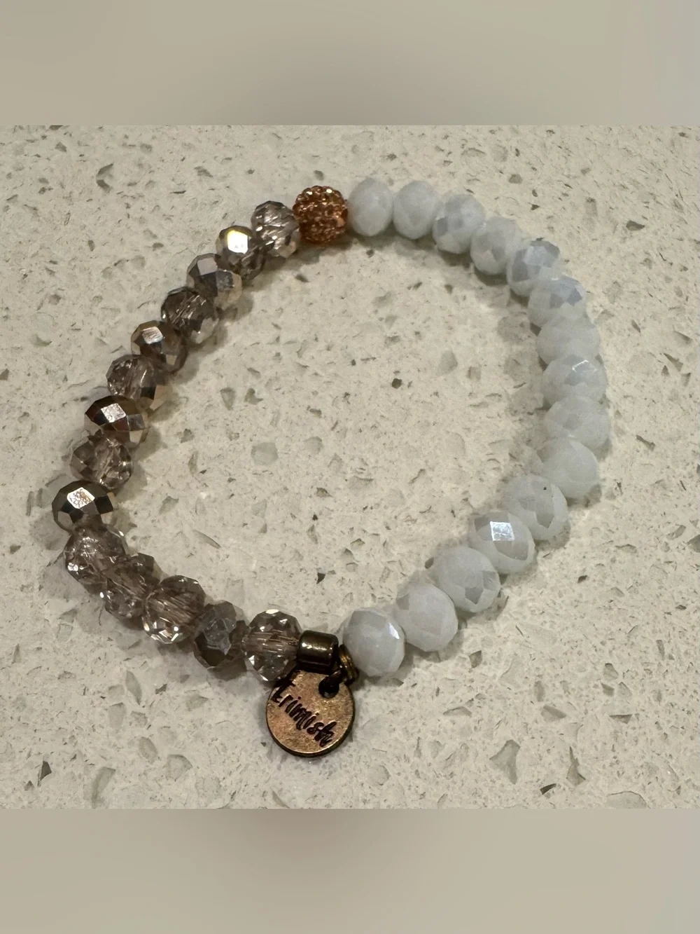 Erimish White and Champagne Dual Bead Stretch Bracelet with Rose-Gold Accent